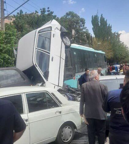 فیلم/ترمز بریدن اتوبوس شهری در تبریز حادثه آفرید